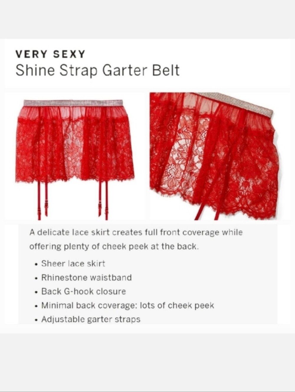 Victoria's secret very sexy shine strap lace skirt garter belt XSMALL SMALL